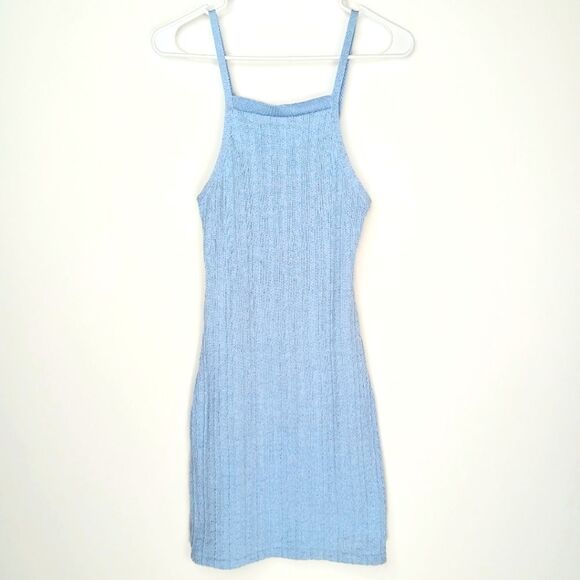 ZARA Women’s Baby Blue Bodycon Mini Dress Medium Square Neck - Picture 3 of 10